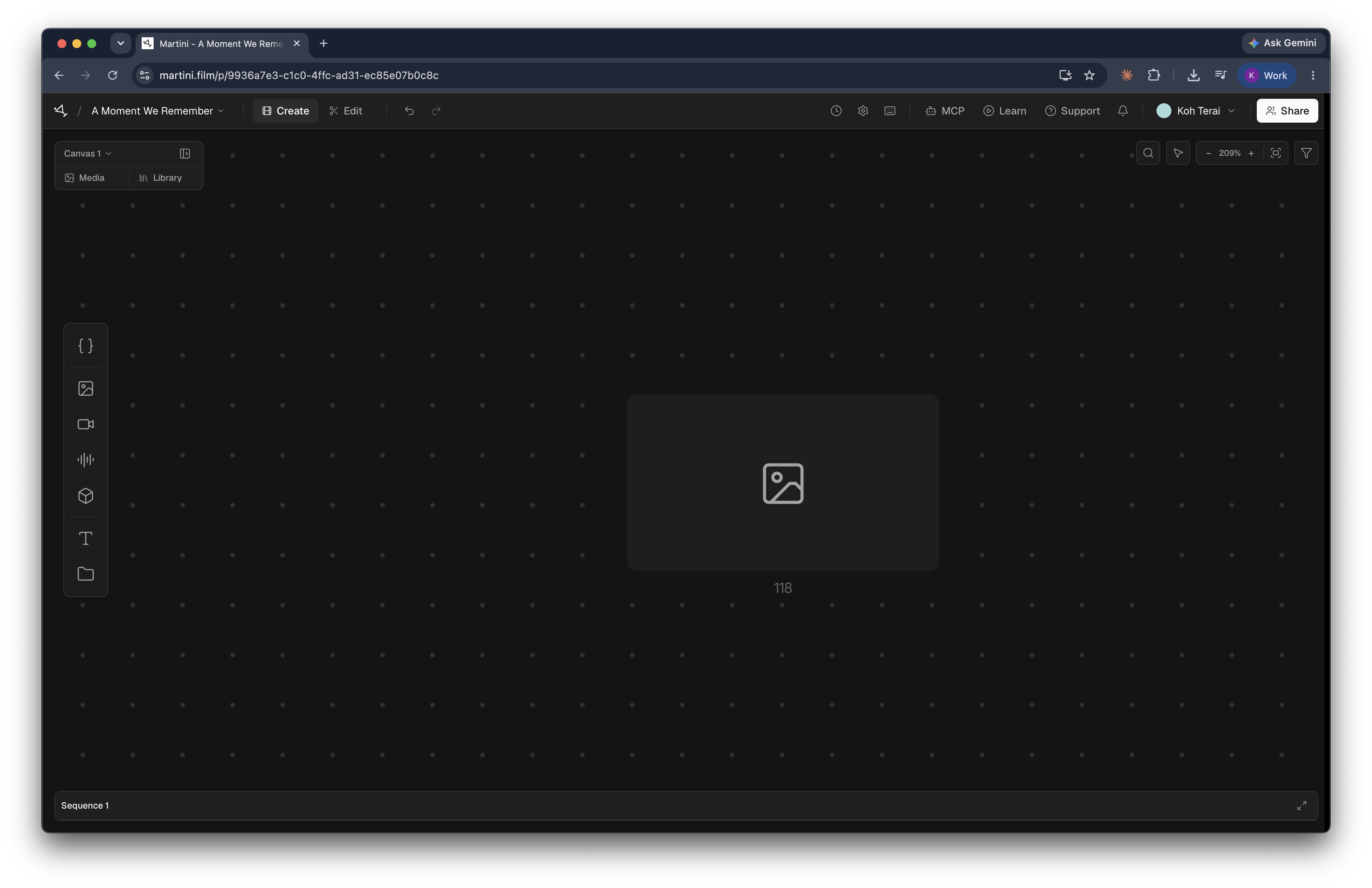 The canvas generating a shot that references a library asset